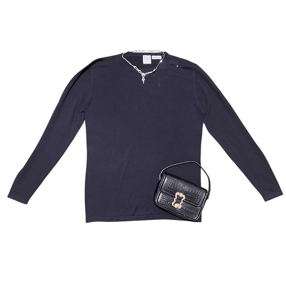 TSE Women's Black Silk Knit Crewneck Pullover Sweater Size L Old Money Classic - Picture 3 of 7